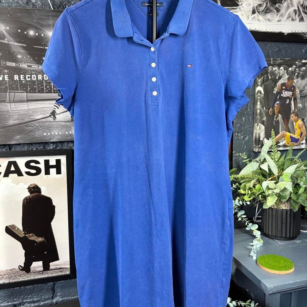 Tommy Hilfiger Women’s Polo Dress XL Blue Slim Fit Flag Logo Preppy